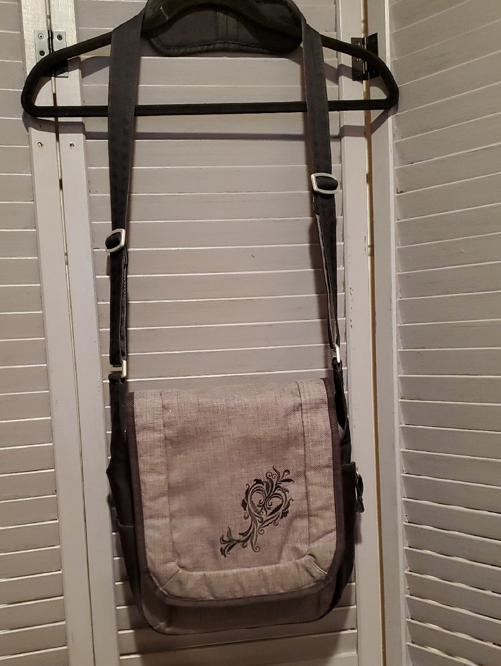 Rei Gray Crossbody Bag with Black Embroidered Accent